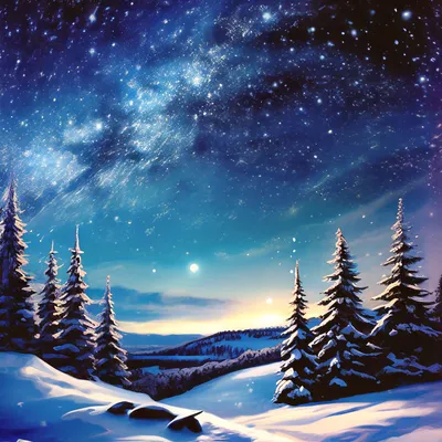 Звёздное небо в ноче зимы снежной Стоковое Изображение - изображение  насчитывающей иллюстрация, весело: 85948659