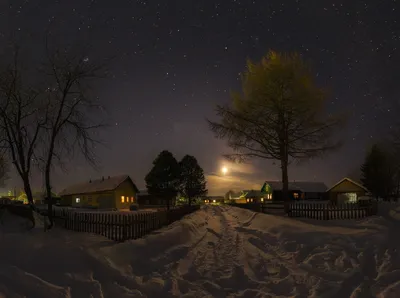 Зимний парк вечером,звездное небо, …» — создано в Шедевруме